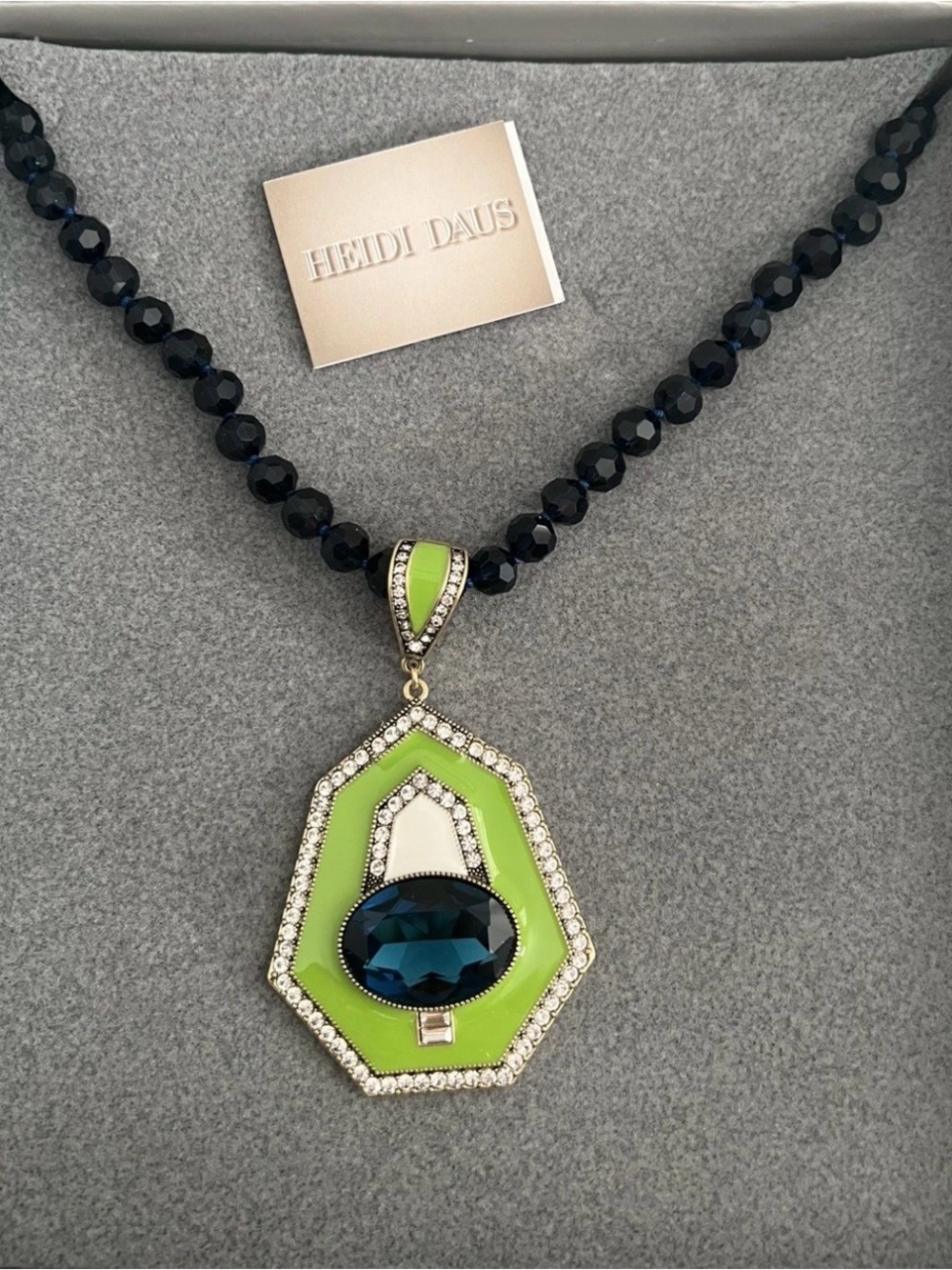Heidi Daus Well Connected Blue Crystal Green Enamel Enhancer Necklace